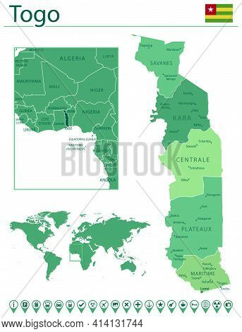 Togo Detailed Map And Flag. Togo On World Map.