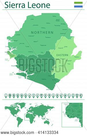 Sierra Leone Detailed Map And Flag. Sierra Leone On World Map.