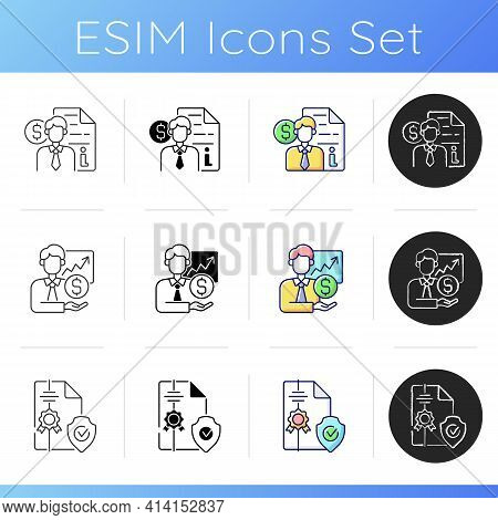 Brokerage Service Icons Set. Intellectual Property Protection. Business Consultation. Expert Advisor