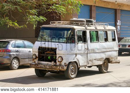 Giza, Egypt - January 26, 2021: Old Rusty Urban Bus Eltramco Ramzes In The City Street.