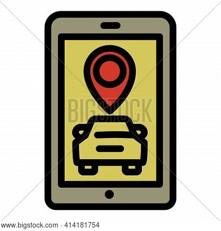 Smartphone Car Sharing Icon. Outline Smartphone Car Sharing Vector Icon For Web Design Isolated On W
