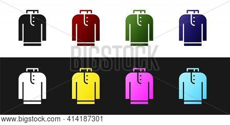 Set Shirt Kurta Icon Isolated On Black And White Background. Vector