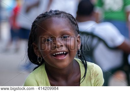 Darien Province, Panama. 07-18-2019. Portrait Of Smiling Afro-descendent Girl In The Darien Province