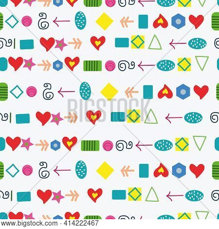 Vector Colorful Shapes And Hearts Pattern Background