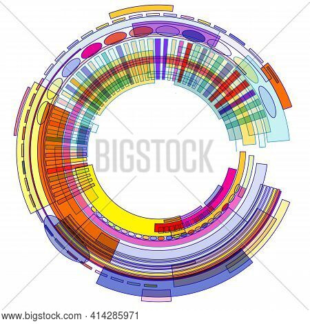 Circle With Colored Geometric Shapes On White Background