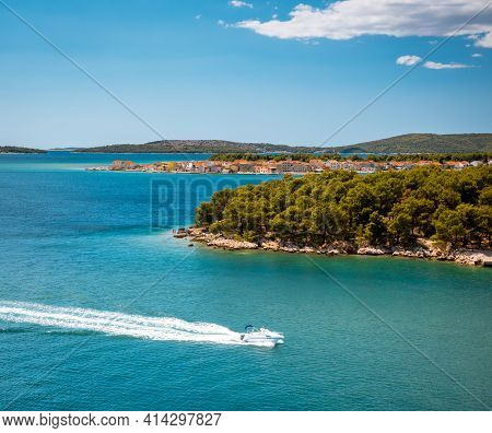 Sunny Shore Of The Adriatic Sea Near Brodarica Coastline, Croatia