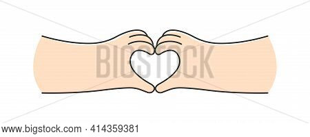 Hands In The Shape Of A Heart Line Vector Illustration.