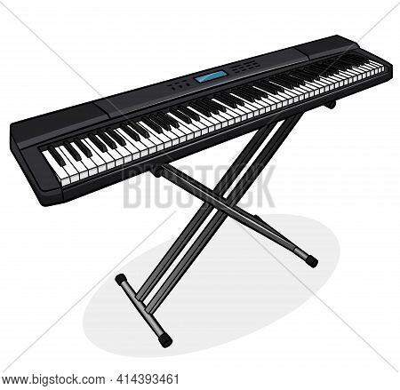 Vector Illustration Of Electronic Digital Piano Cartoon