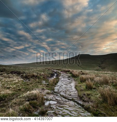 Beautiful Landscape Of Brecon Beacons National Park With Dramatic Sky