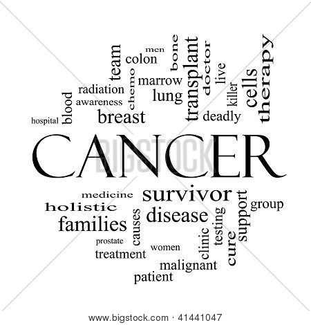 Cancer Word Cloud Concept In Black And White