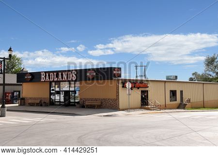 WALL, SOUTH DAKOTA - 22 JUNE 2017: Badlands Harley-Davidson Shop in the popular tourist town on Interstate 90.