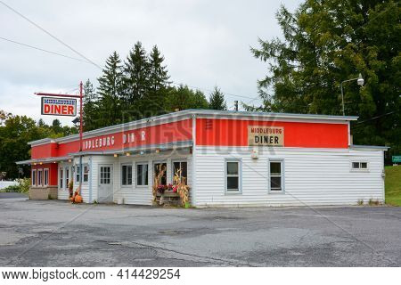 MIDDLEBURGH, NEW YORK - SEPT 28, 2018: Middleburgh Diner on main Street in upstate New York in Schoharie County.