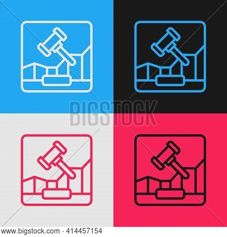 Pop Art Line Online Internet Auction Icon Isolated On Color Background. International Trade Concept.