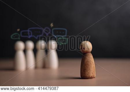 Bullying And Racist Concept. World Social Issue. Sad Person Being Bullied From Others. Parody And In