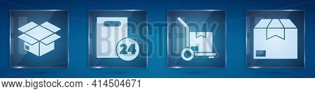 Set Carton Cardboard Box, Delivery With Cardboard Boxes, Hand Truck And Boxes And Carton Cardboard B