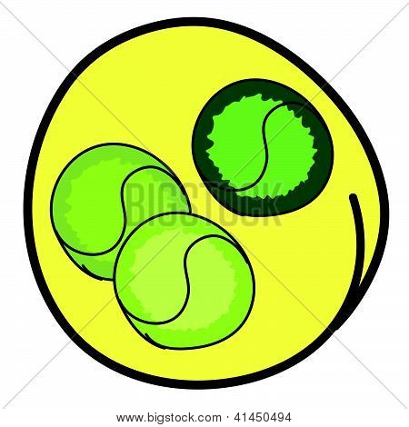 Tre tennisbold på gul runde baggrund