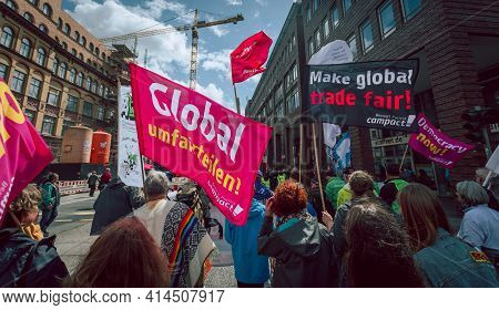 Hamburg, Germany - July 2 2017: View Onto Colourful And Peaceful Demonstration Against G20 Summit An
