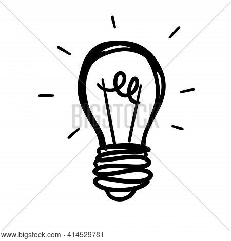 Light Bulb. Sketch Of An Electric Device. Cartoon Doodle Lighting Concept And Ideas. Black And White