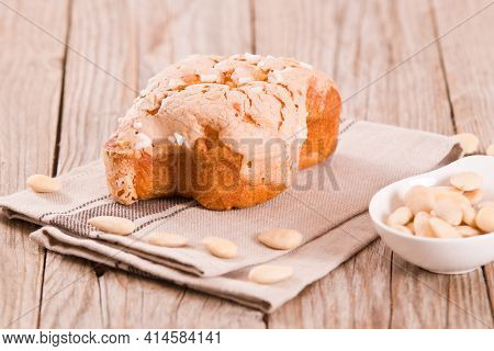 Colomba Italian Easter Dove Bread On Wooden Table.