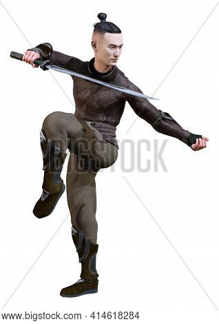 3D Rendering Asian Man On White
