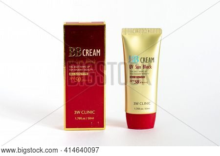Russia, Rostov-on-don, 05.07.2018 Korean Cosmetics, 3w Clinic Bb Cream Uv Sun Block, Isolated On Whi