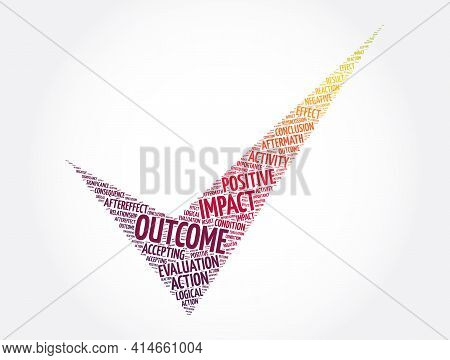 Outcome Check Mark Word Cloud Collage, Concept Background