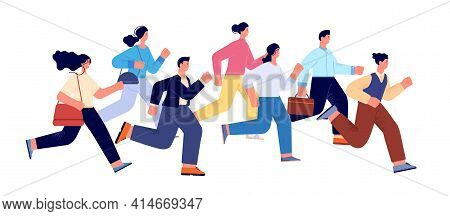 Business Run Competition. Office Worker Running, Man Woman Rivalry. Successful Professionals, Happy 