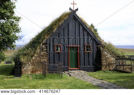 Skagafjordur/ Iceland - August 26, 2017: Vidimiry Wooden Church, Iceland, Europe