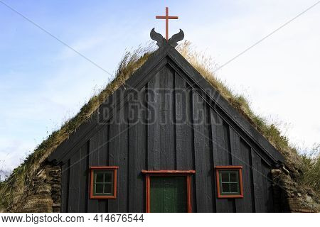 Skagafjordur/ Iceland - August 26, 2017: Vidimiry Wooden Church, Iceland, Europe