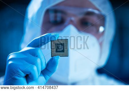 Microelectronics Engineer Works In A Modern Scientific Laboratory On Computing Systems And Microproc