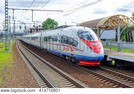 High-speed Commuter Train Sapsan. Russia, Saint-petersburg, 27 August 2017