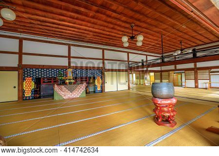 Kyoto, Japan - April 27, 2017: Bronze Pot To Burn The Incense Of Offerings Inside Hojo Hall Of Tenry