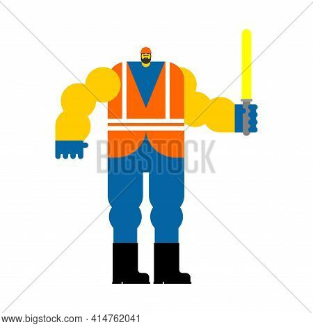 Road Worker Isolated. Roadman Vector Illustration. Service Asphalt Repair