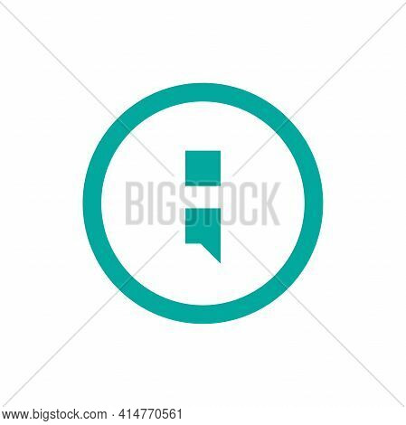 Blue Semicolon In Blue Circle Isolated On White. Flat Punctuation Icon. Vector Illustration. Quotati