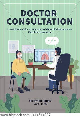 Doctor Consultation At Hospital Poster Flat Vector Template