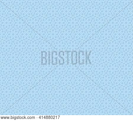 Arabic Seamless Pattern With Stars In Blue Colors. Traditional Islamic Girih Tiles. Vector Illustrat