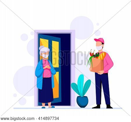 Delivery Of Groceries By Courier, Assistance To Pensioners With Self-isolation Due To Covid. Stock V