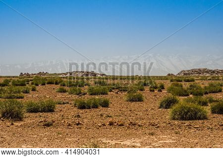 Panorama Of Atlas Mountain Around Midelt In April 2015 With Snow On Peaks In Morocco