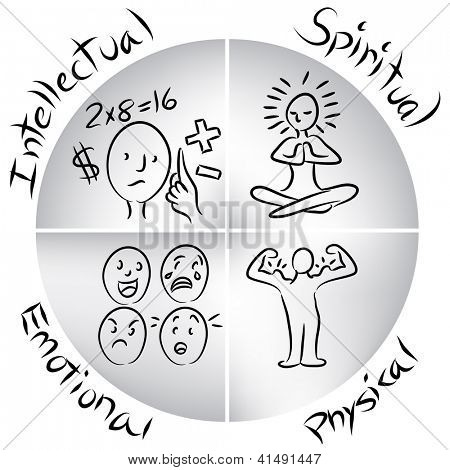 Ein Bild von einem intellektuellen, emotionalen, physischen und spirituellen ausgewogene menschliche Diagramm.