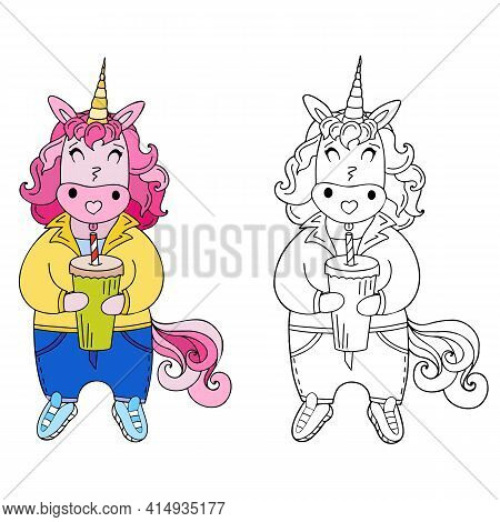 Vector Illustration Of A Unicorn For Coloring Pages