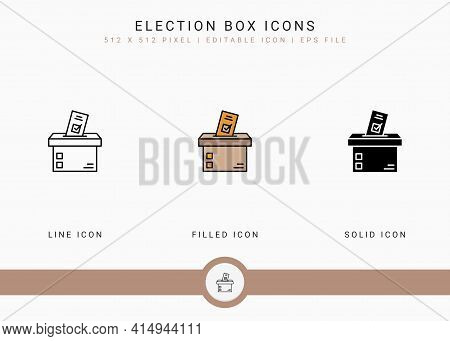 Election Box Icons Set Vector Illustration With Solid Icon Line Style. Government Public Vote Concep