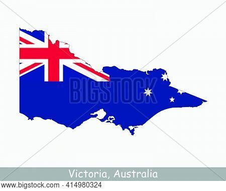 Victoria Map Flag. Map Of Vic, Australia With The State Flag Isolated On A White Background. Austral