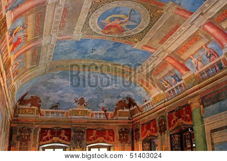 SALZBURG, AUSTRIA - AUGUST 2012 : Ceiling at the Banqueting hall, painted by by Arsenio Mascagn, at Schloss Hellbrunn Palace on August 14, 2012 in Salzburg, Austria. 