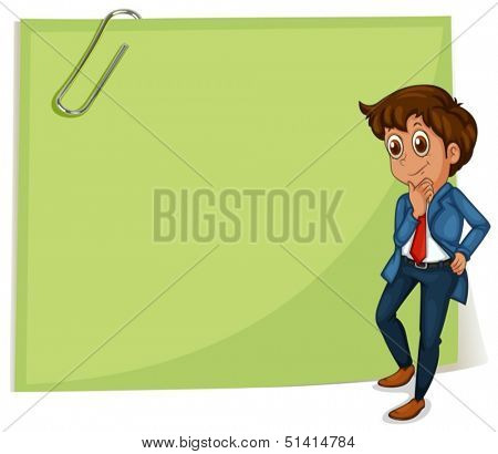 Illustration of an empty signage with a businessman on a white background
