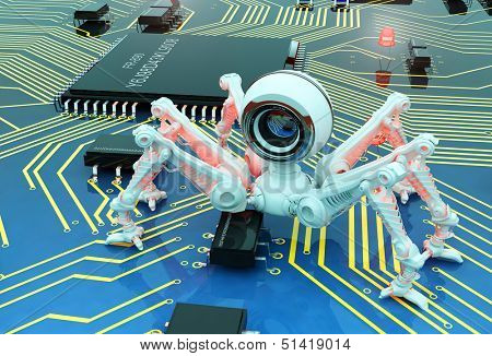 Robot webcam on the board of chips.