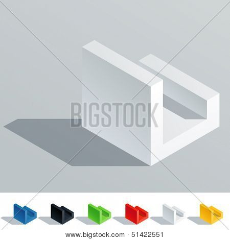 Vector illustration of solid colored letter in isometric view. Cube styled monospace characters. Symbol L
