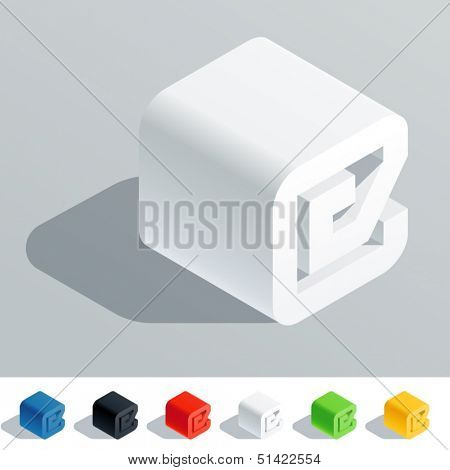 Vector illustration of solid colored letter in isometric view. Cube styled monospace characters. Symbols 3