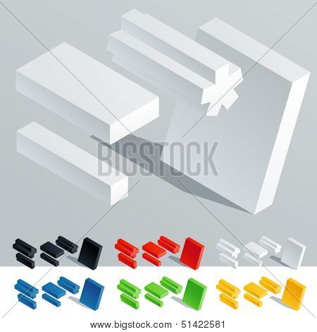 Vector illustration of solid colored letter in isometric view. Cube styled monospace characters. Symbols 8