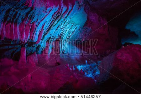 Sataplia Cave In Georgia Lit By Different Colors