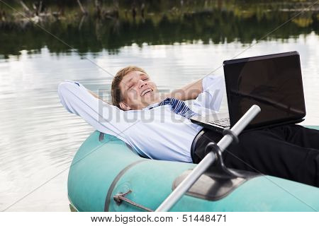 Satisfied Man Lay In Boat